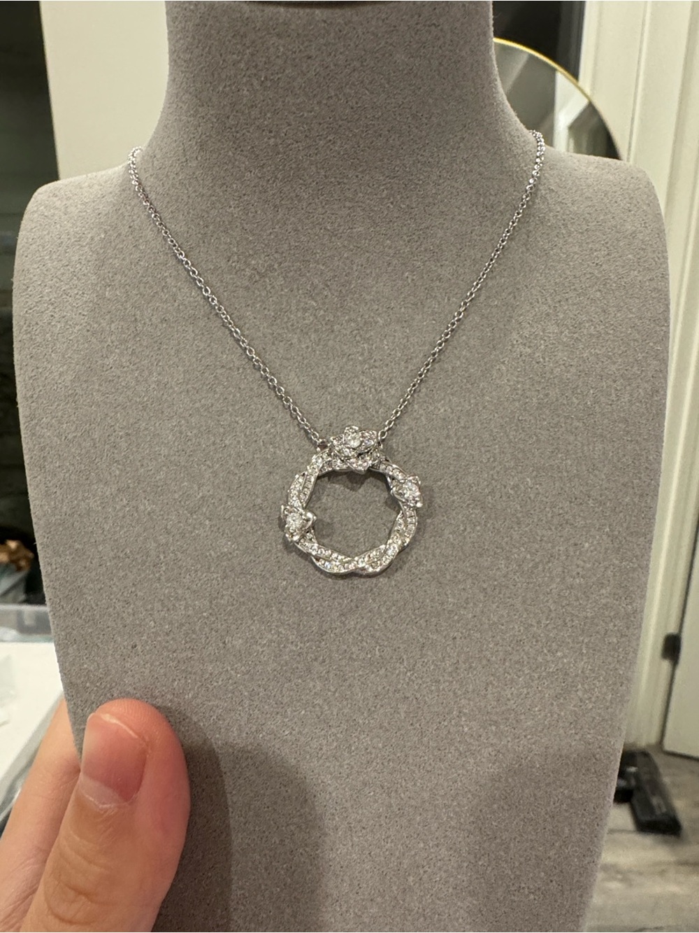Piaget Style Rose Garden CZ Wreath Pendant Necklace